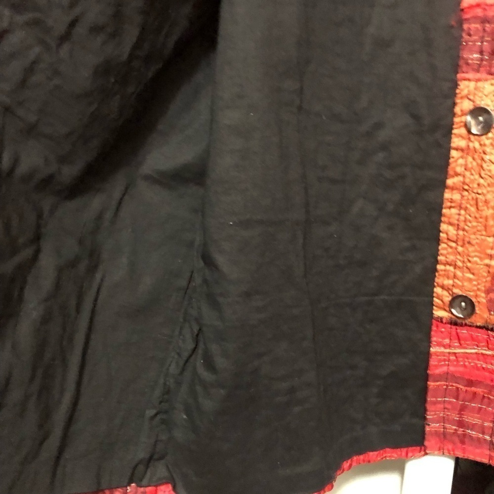 Chico’s Design Multi Red Tones Silk Blend Soft Cotton Lined Vintage Jacket Large - Picture 6 of 8
